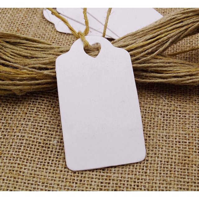 100 Pcs Heart Punched Rectangular Hang Tag Wedding Favor Blank Tags with Free Natural Jute Twine - Colours Available
