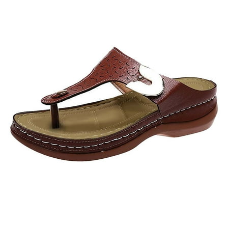 

Sandals Women Bohemian Hollow Out Slipsole Flip Flop Sandal Pu Brown 40