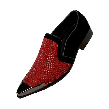 Bolano Mens Rhinestone Embellished and Faux Suede Trim with Metal Tip Dress Shoe, Comfortable