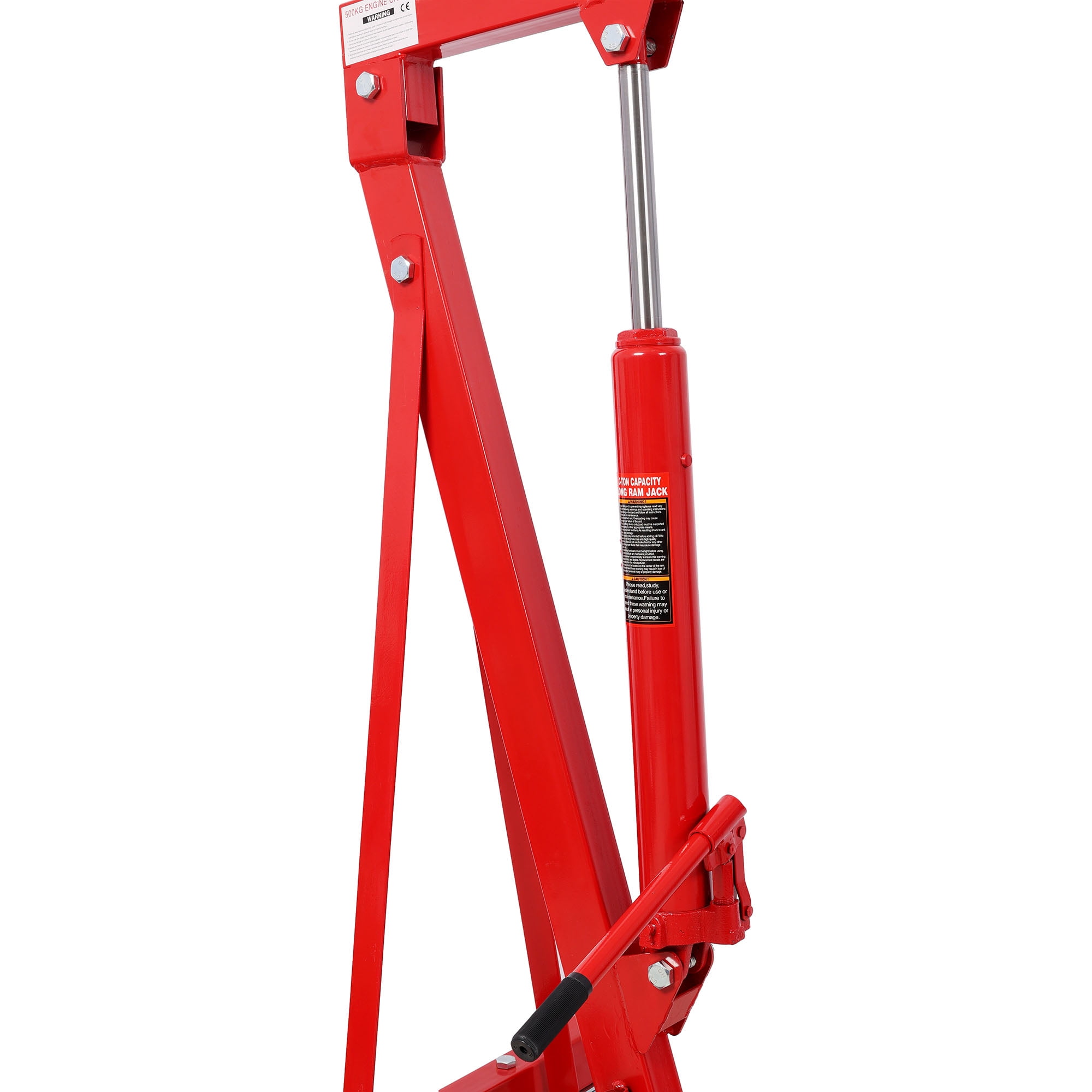 Red Folding Engine Crane Hoist with 1500 Lbs Capacity, Steel Frame and Caster Wheels for Workshop Use