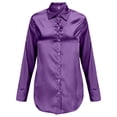 thumbnail image 4 of Huowey Women Casual Shirts Long Sleeve Solid Color Stain Blouses Button Down Turndown Collared Loose Fit Lightweight Fashionable Formal Classic Dress Shirts Elegant Tops,Purple,L, 4 of 4