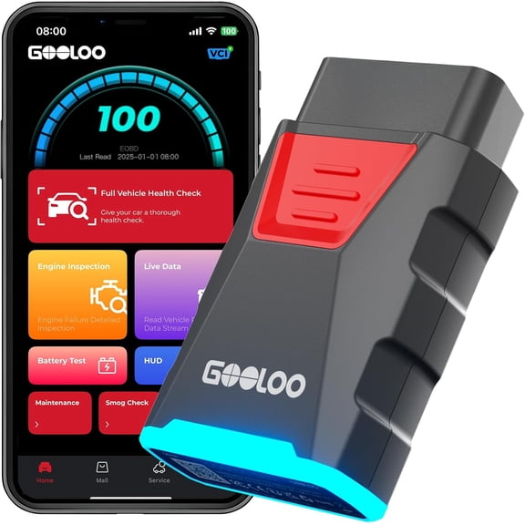 GOOLOO DS100 OBD2 Scanner Bluetooth, Full System Car Diagnostic Tool for iOS & Android, Check Engine Code Reader, 6 Maintenance Functions, Battery Test, HUD Display