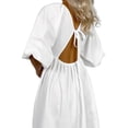 thumbnail image 2 of Women'S V Neck Short Puff Sleeve A Line Midi Dress White M, 2 of 8