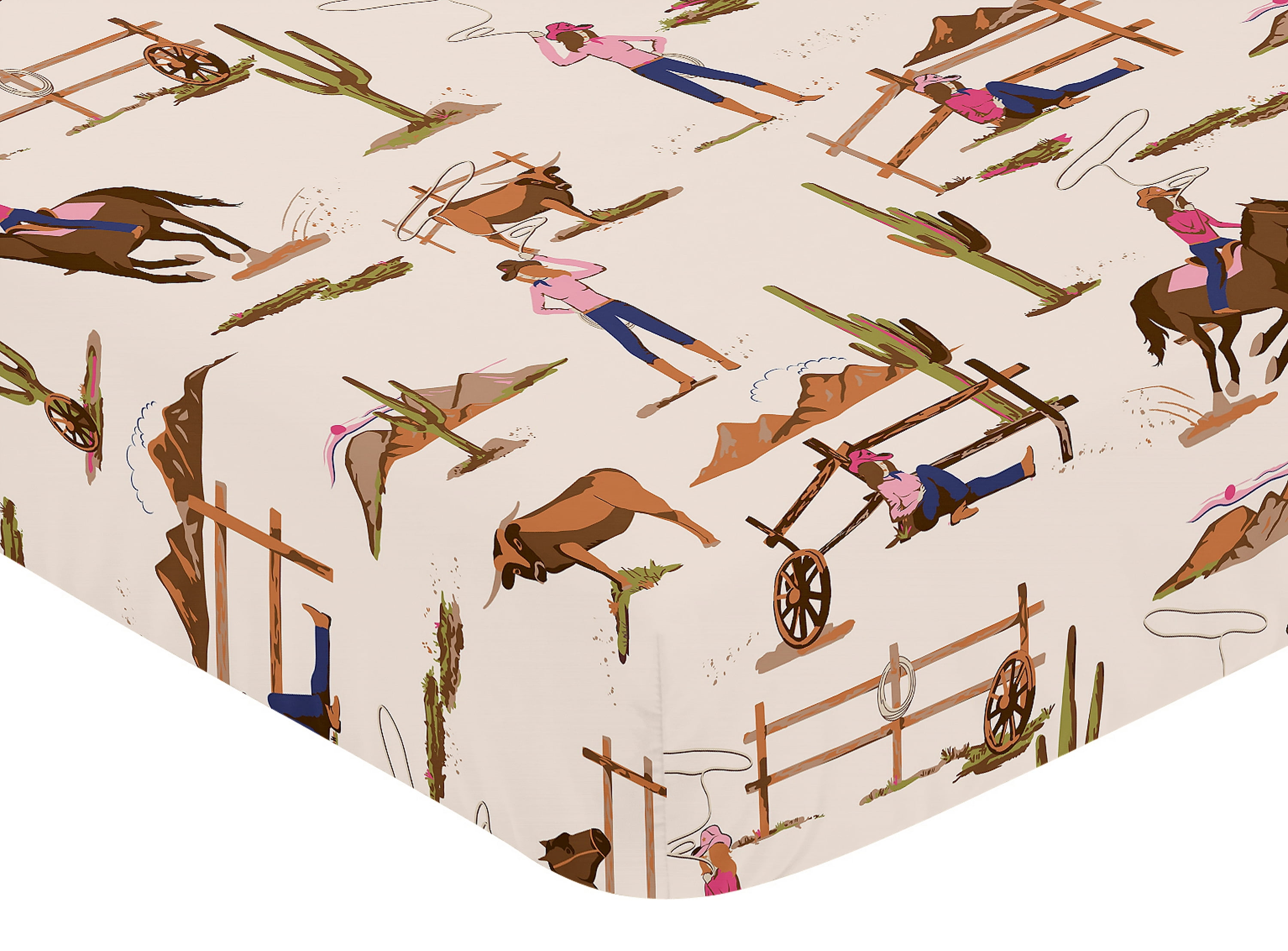 Sweet Jojo Designs Western Cowgirl Pink Brown Beige Blue 4 Piece Crib Bedding Set