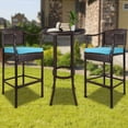 thumbnail image 5 of Patio Bar Height Bistro Sets, 3 Piece Patio Furniture Sets with High Glass Top Table and Cushioned Chairs, Outdoor Wicker PE Rattan Conversation Bistro Set with 2 Bar Stools for Garden Balcony, J1022, 5 of 14