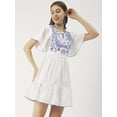 thumbnail image 3 of Moomaya Solid Cotton Dress, Flutter Sleeves Embroidered Casual Summer Dress, 3 of 8