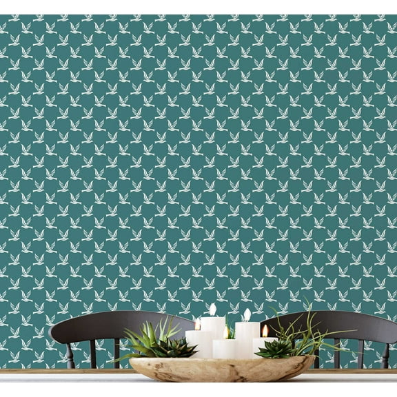 S4sassy Self Adhesive Wallpaper, Graphic Flying Bird Motif Wallpaper, Green Removable DIY Vinyl Wall Covering, Peel and Stick Contact Paper for Entryway accent Wall, Easy Home Decor (25"x60")