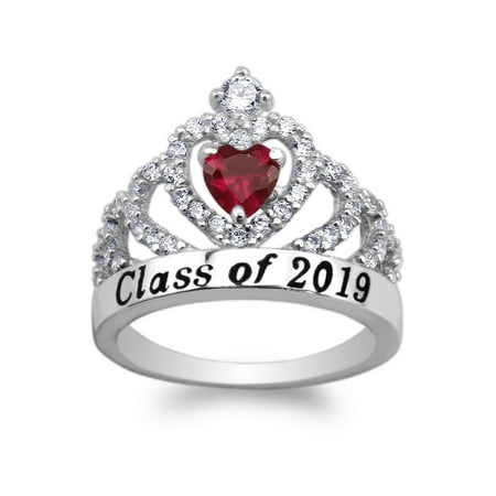JamesJenny 925 Sterling Silver School Class of 2019 Graduation Red 0.5ct Heart CZ Ring Size (Best Smart Ring 2019)