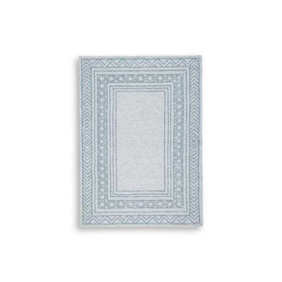 Signature Design by Ashley Azelhurst 5' x 7' Area Rug, Blue Gray Ivory Wool Border Design