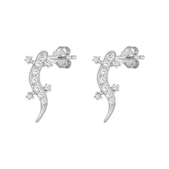 Gekko CZ Earrings, Sterling Silver 925, Animal Theme With Gift Box