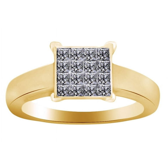 AFFY Princess Shape White Natural Diamond Square Cluster Engagement Ring In 10K Solid Yellow Gold (0.5 Cttw)