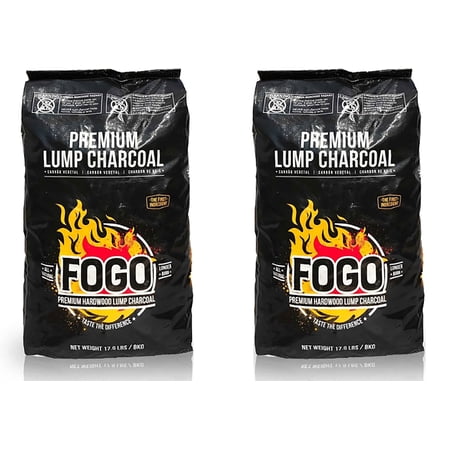 FOGO Premium Hardwood Lump Charcoal  Natural  Medium and Small Sized Lump Charcoal for Grilling and Smoking  Restaurant Quality  17.6 Pound Bag  2-Pack