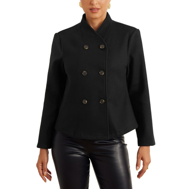 Abrigo de doble botonadura INSPIRE CHIC para mujer con cuello alto, chaqueta corta casual de invierno