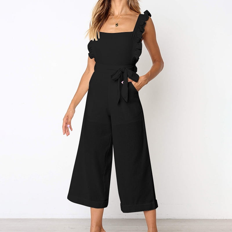 OUGES Women Sleeveless Jumpsuits Wide Leg Pants Summer Casual Playsuit with Pockets 