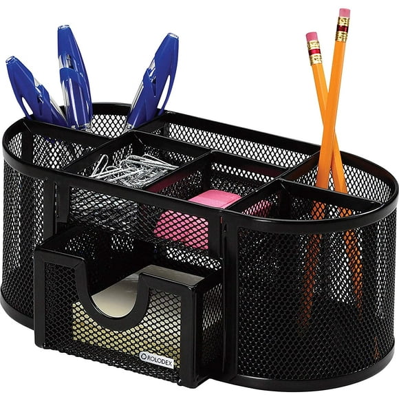 Rolodex Pencil Cup, MESH Oval Supply Caddy 7-Compartment 9-1/3"w x 4-1/2"d x 3-9/10"h, 1 Unit, Black (1746466)