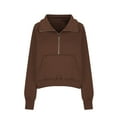 thumbnail image 3 of QATAINLAV Womens Sweatshirts Half Zip Cropped Pullover Fleece Quarter Zipper Long Sleeve Shirts with Thumb Hole 2024 Fall Fashion Clothes Brown S 50 Percent Off Sales Today, 3 of 6