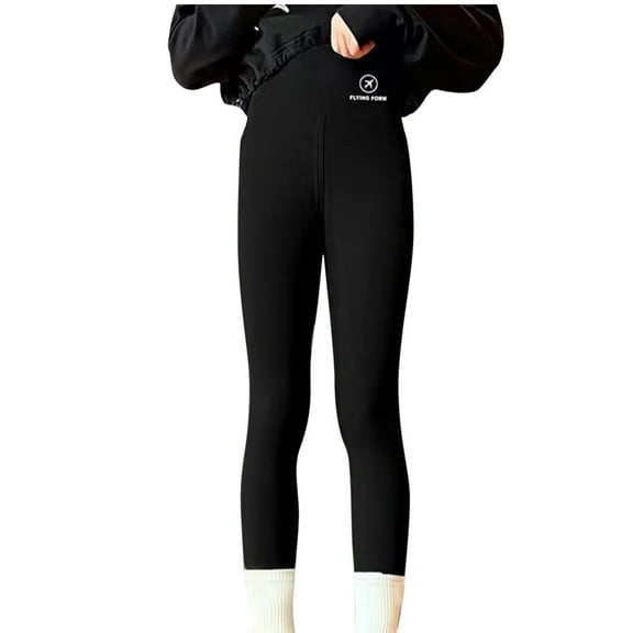 Gpaecead Girls Fleece Lined Leggings Warm Thermal Kid's Solid Color Yoga Pants 7-15 Years Black