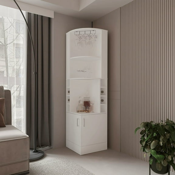 Living Room Cabinets White Corner Bar Cabinet with Wine Storage and Glass Rack,Primary Living Space Cabinets