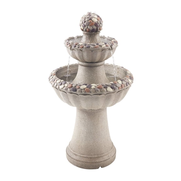 Outdoor Water Fountain 36.5 Inch - 2-Tier Waterfall Fountain for Garden, Patio, Indoor Use - Rock Base Fiberglass Resin Fountain with Electric Pump
