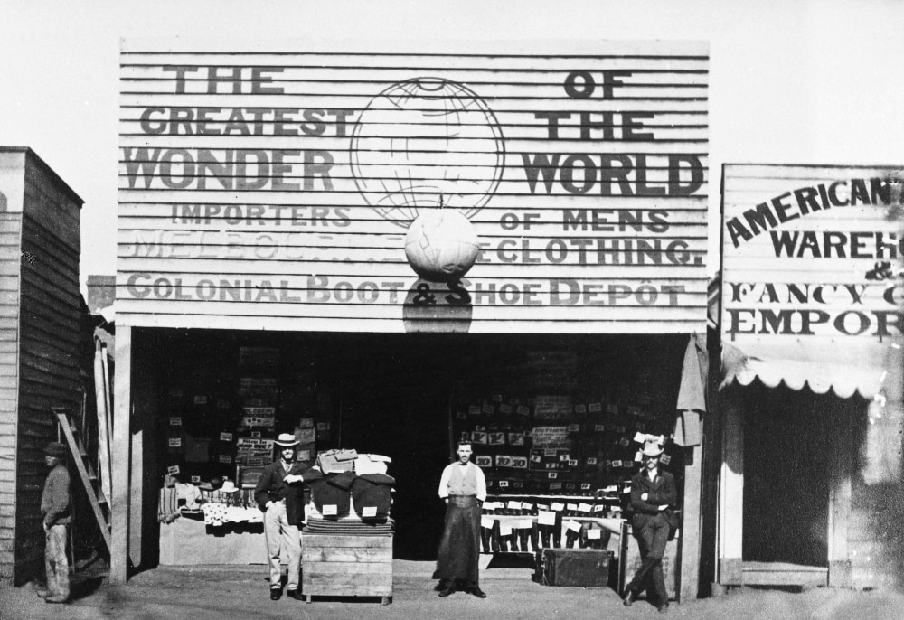 Australia Gold Rush, 1872. /Na Men'S Clothing And Shoe Store In A Gold