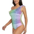 thumbnail image 2 of Haiem Beautiful Glitter Women's One Piece Swimsuits Tummy Control One Shoulder Bathing Suits Ruffle Swimwear-X-Large, 2 of 8