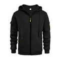 thumbnail image 2 of Men's Hoodie with Zipper Arm Pocket, Fleece Cardigan Oversized Casual Pullover for Daily Wear, Lounge,Black,L, 2 of 6
