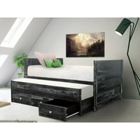 Bedz King All in One Twin Bed with Twin Trundle and 3 Built in Drawers Weathered Black