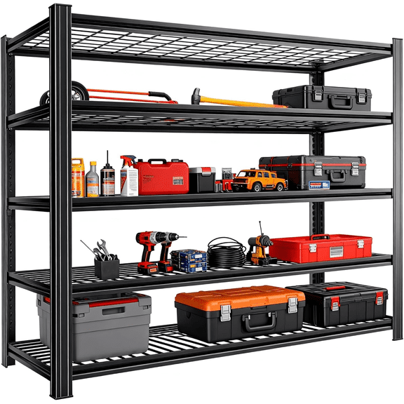 Garage Shelving, Heavy Duty 5-Tier Wire Shelving Unit, 72" H x 48" W x 24" D, 2500 lbs Load Capacity Storage Shelves, Adjustable Metal Shelves for Garage, Kitchen, and Pantry Storage