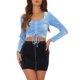 thumbnail image 1 of INSPIRAR CHIC Top de Mujer de Terciopelo con Cuello Cuadrado, Mangas Abullonadas y Cuerda, Talla XL, Azul Claro, 1 of 6
