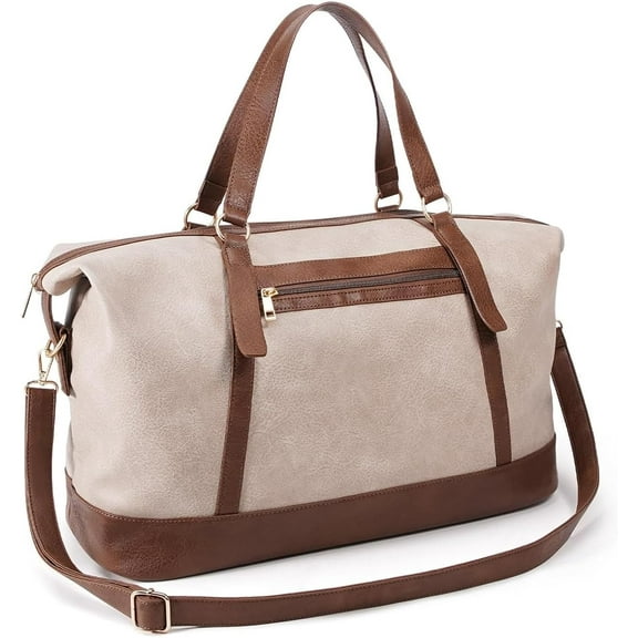 Travel Duffle Bag, Waterproof PU Weekend bag Weekender Overnight 2Way Carry On Handbag Brown