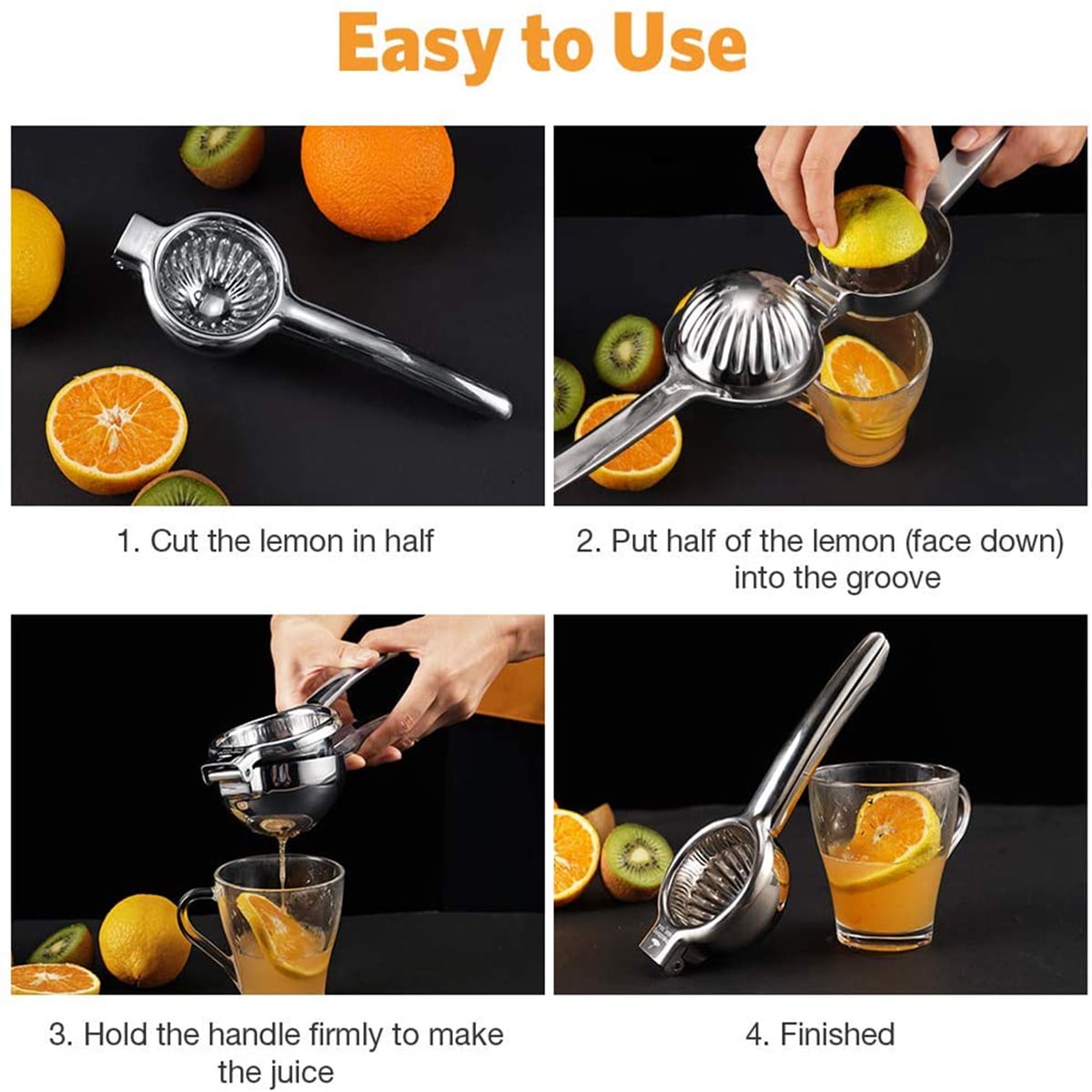 Kepooman 3.54" Handheld Stainless Steel Lemon Squeezer for Orange Citrus, Silver Kepooman 3.54" Handheld Stainless Steel Lemon Squeezer for Orange Citrus, Silver