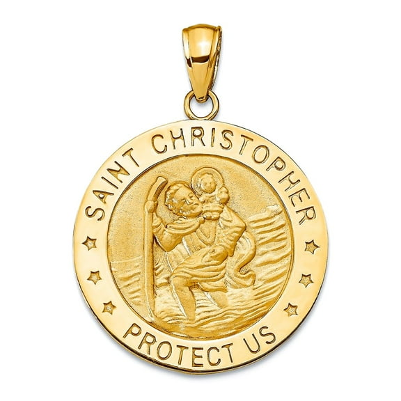 14k Yellow Gold Solid Satin Polished back Saint Christopher Medal Pendant Necklace 21x21mm Pendant for Women