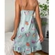 thumbnail image 4 of Vestido de noche para mujer con ribete de encaje, estampado floral, sin mangas, tirantes finos, dobladillo con volantes, vestido de noche de seda, cian S, 4 of 6