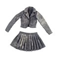 thumbnail image 4 of Conjunto de chaqueta corta y falda plisada a escala 1:6 para vestirse con accesorios de vestuario de moda Gris negro, 4 of 9