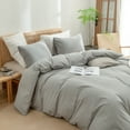 thumbnail image 4 of BESTOUCH Duvet Cover Set 100% Washed Cotton Linen Feel Super Soft Comfortable Chic Lightweight 3 Pcs Home Bedding Set Solid Light Grey Queen, 4 of 6