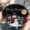 thumbnail image 2 of Black Christmas Round Tablecloth, Fitted Table Cover with Elastic for 55"-60" Round Tables, Snowman Plaid Xmas Tree Winter Snowflake Table Cloth Outdoor Indoor Dinning Party Waterproof Tablecloths, 2 of 7