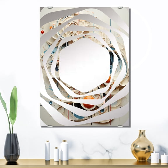 Designart "Intricate Abstraction Beige Complexity II" Abstract Modern Shapes Oversized Wall Mirror - Modern Abstract Bathroom Decorative Wall Mirror - Multiple Color Options