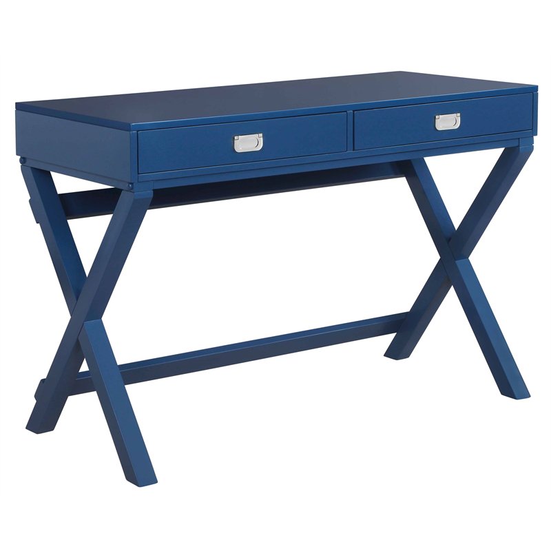Linon Peggy Two Drawer Wood Writing Desk in Navy Blue