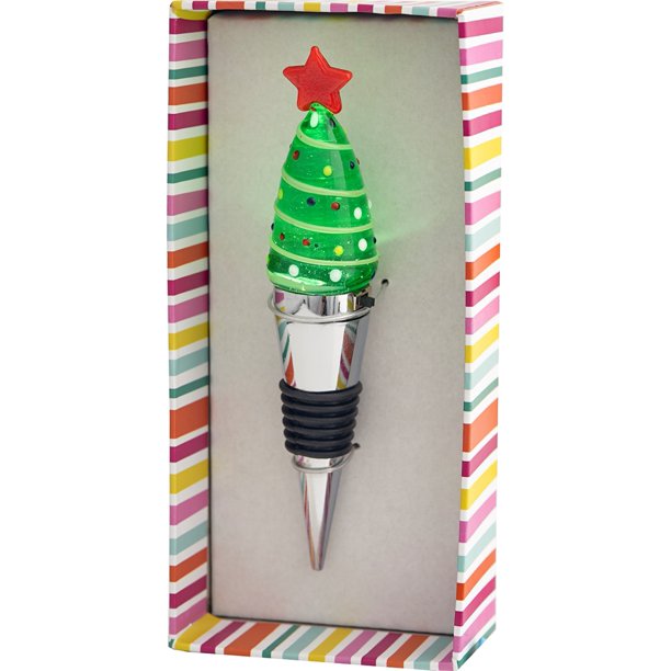 Christmas Tree Lights Up Holiday Glass Bottle Stopper