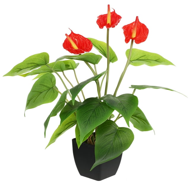 1 planta artificial de anturio, bonsái, planta falsa en maceta, decoración del hogar