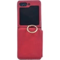 thumbnail image 2 of for Samsung Galaxy Z Flip 5 Case with Card Holder, [Retractable Hinge Cover] All-Round Protection Premium PU Leather Hard PC Back Cover with Ring Wallet Phone Case for Z Flip 5 2023 - Red, 2 of 11