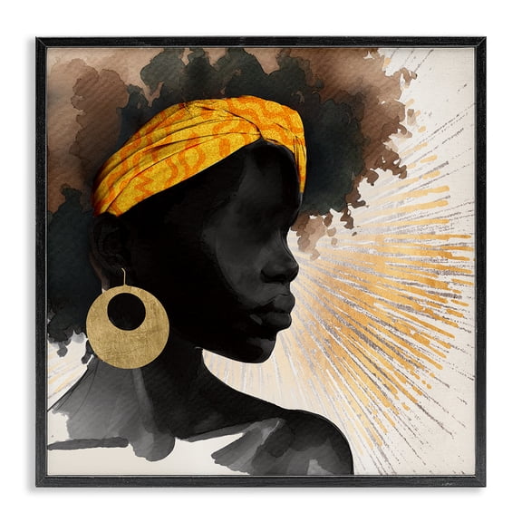 Stupell Industries Sunburst Silhouette with Headwrap Black Framed Giclee Art, design by CAD Designs