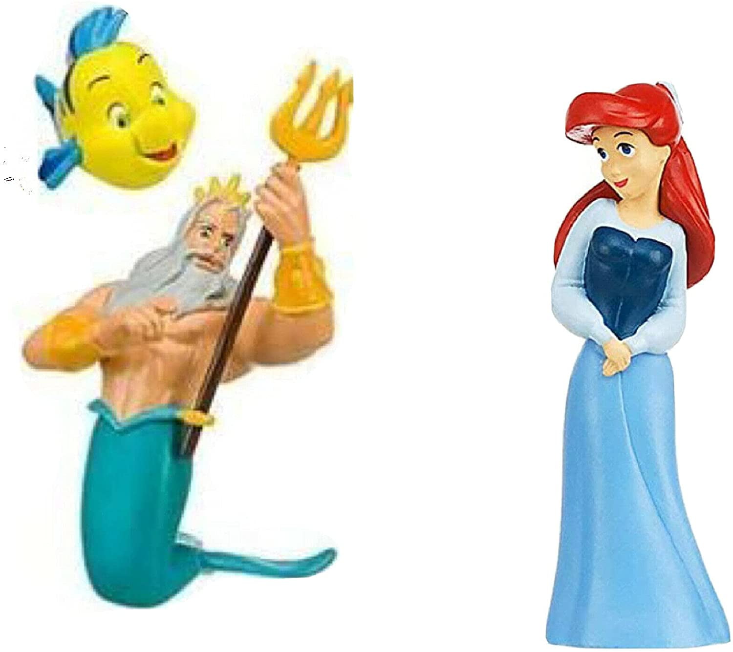 Human Ariel & Triton & Flounder PVC Cake Topper Figure Figurine Little
