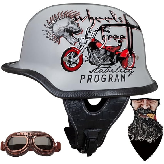German Style Retro Motorcycle Half Shell Cap 100% DOT Approved Adjustable Quick Release Buckle for Men Women with Goggles