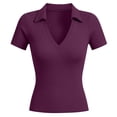 thumbnail image 4 of Gaexia Women Fashionable Casual Solid Collarless Fitted Short Sleeved T Shirt Top for Daily Wear (Dark Purple,XL), 4 of 4