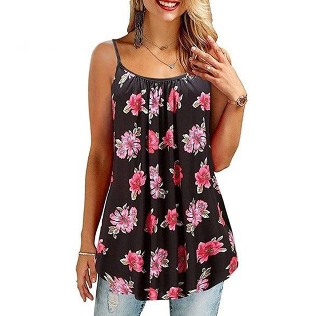 Jumpingount Chaleco suelto estampado verano correa chaleco suelto estampado verano Top mujer camiseta sin mangas camiseta sin mangas Camisetas sin mangas cártamo S Jumpingount AP001915-25