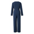 thumbnail image 3 of Seyurigaoka Women Romper Pants Long Sleeve V Neck High Waist Patchwork Loose Long Trousers Jumpsuit with Belt, 3 of 9