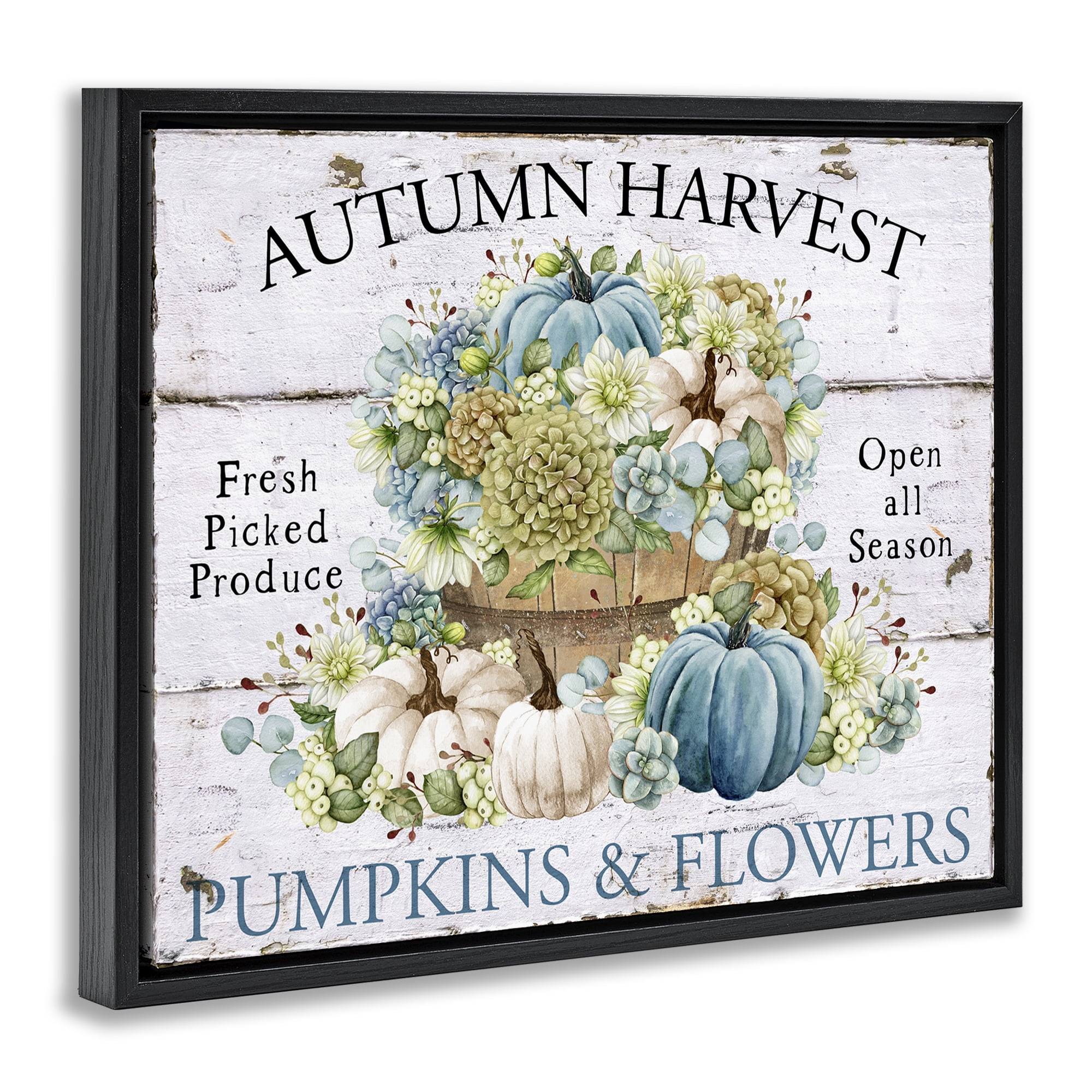 Stupell Industries Pumpkins & Flowers Harvest Holiday Painting Black Floater Framed Canvas Art Prints Wall Art, 21 x 17