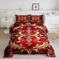 thumbnail image 2 of Erosebridal Gothic Damask Bedding Sets King with Comforter,Red Gold Victorian Floral Duvet Insert,Retro Aztec Theme Comforter Sets King Size,Breathable Room Decor Reversible，3pcs, 2 of 8