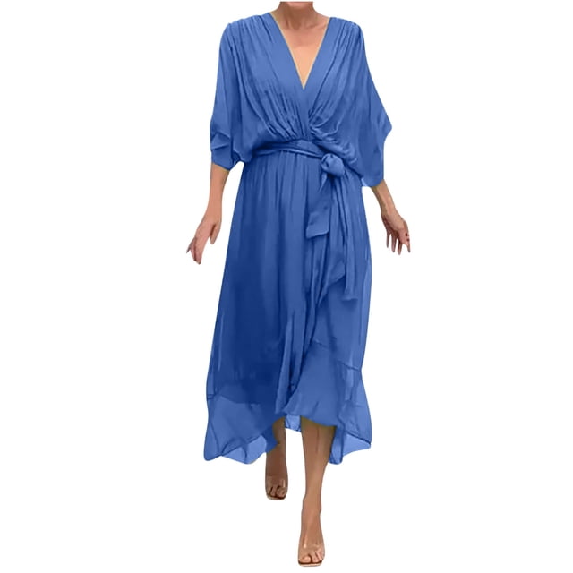 BEFOKA Robe Grande Taille pour Femmes, Robe d'Été en Liquidation pour Femmes, Robe Longue Décontractée Unie à Lacets Irrégulière